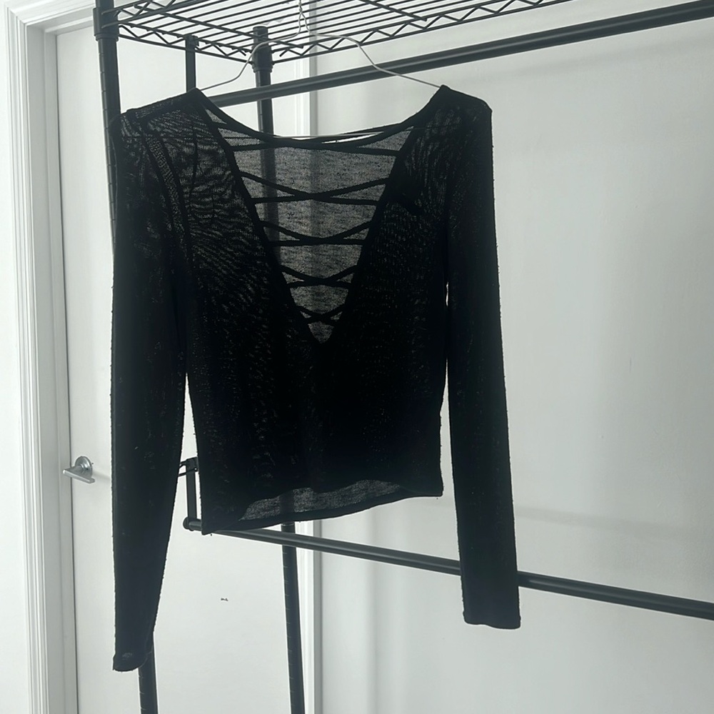 Sexy Black Low V Long Sleeve